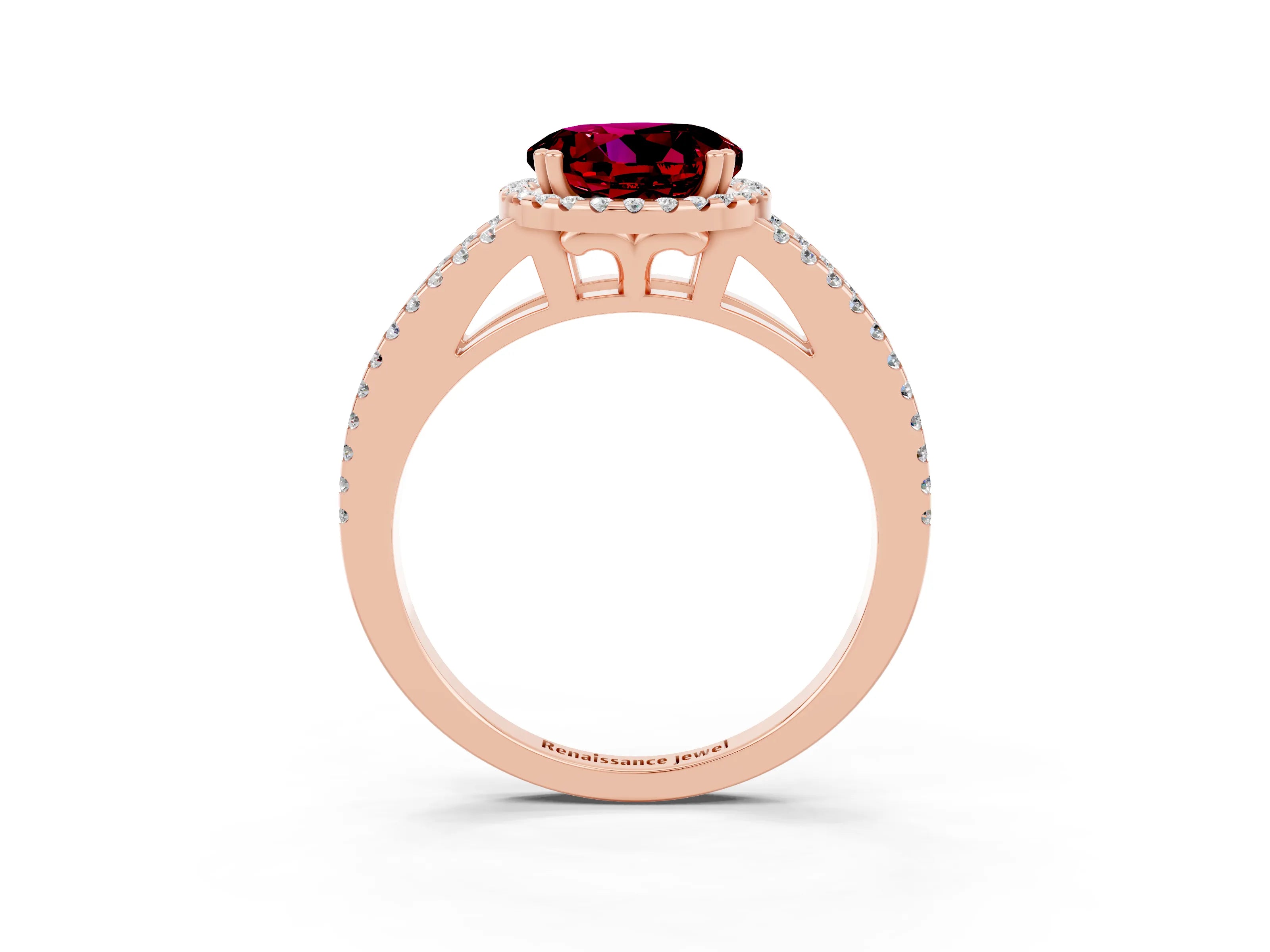Rose gold Round Cut Garnet Halo Split Shank Engagement Ring_15