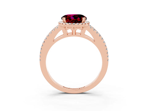 Rose gold Round Cut Garnet Halo Split Shank Engagement Ring_15