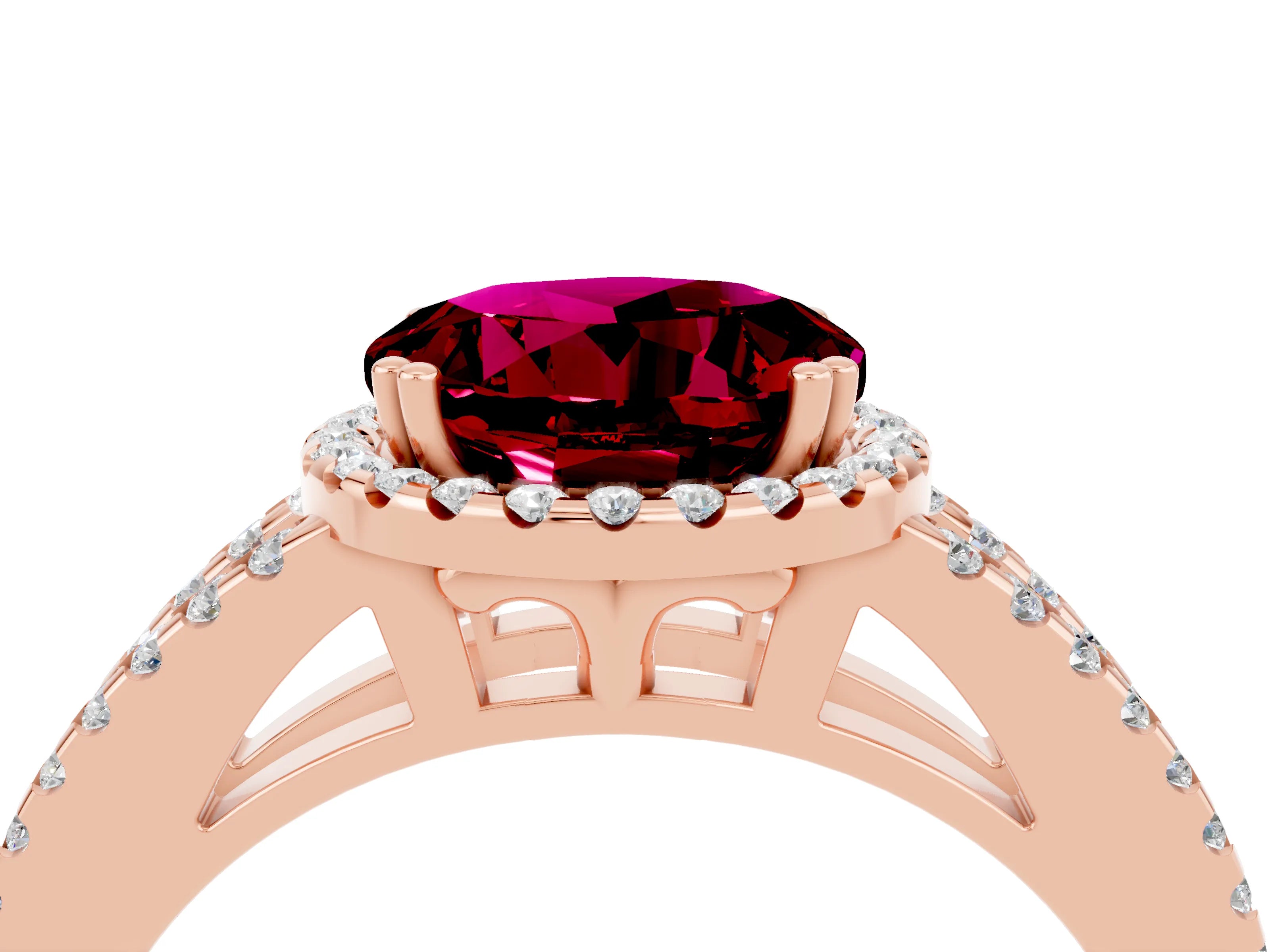 Rose gold Round Cut Garnet Halo Split Shank Engagement Ring_16