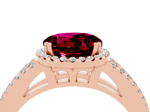 Rose gold Round Cut Garnet Halo Split Shank Engagement Ring_16