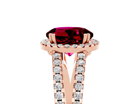 Rose gold Round Cut Garnet Halo Split Shank Engagement Ring_17