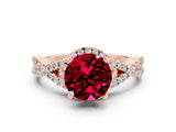 Rose gold Round Cut Garnet Halo Twist Band Solitaire Prong Setting Ring