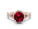 Rose gold Round Cut Garnet  Halo Twist Band Solitaire Prong Setting Ring_24