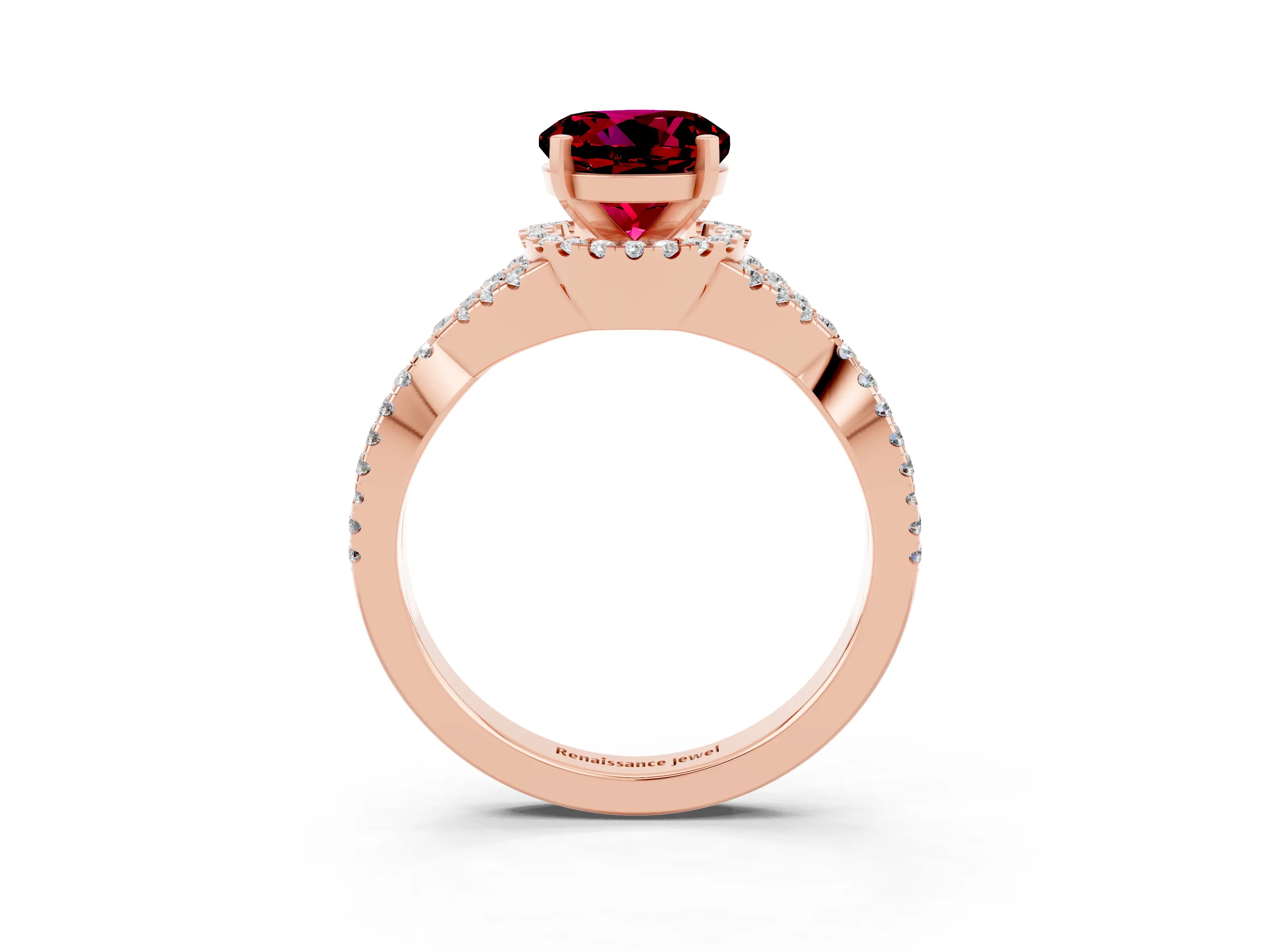 Rose gold Round Cut Garnet Halo Twist Band Solitaire Prong Setting Ring_3