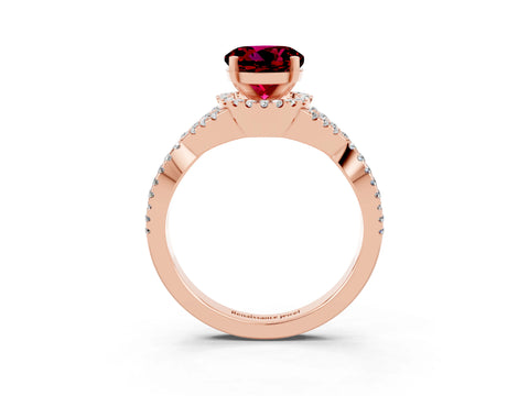 Rose gold Round Cut Garnet Halo Twist Band Solitaire Prong Setting Ring_3