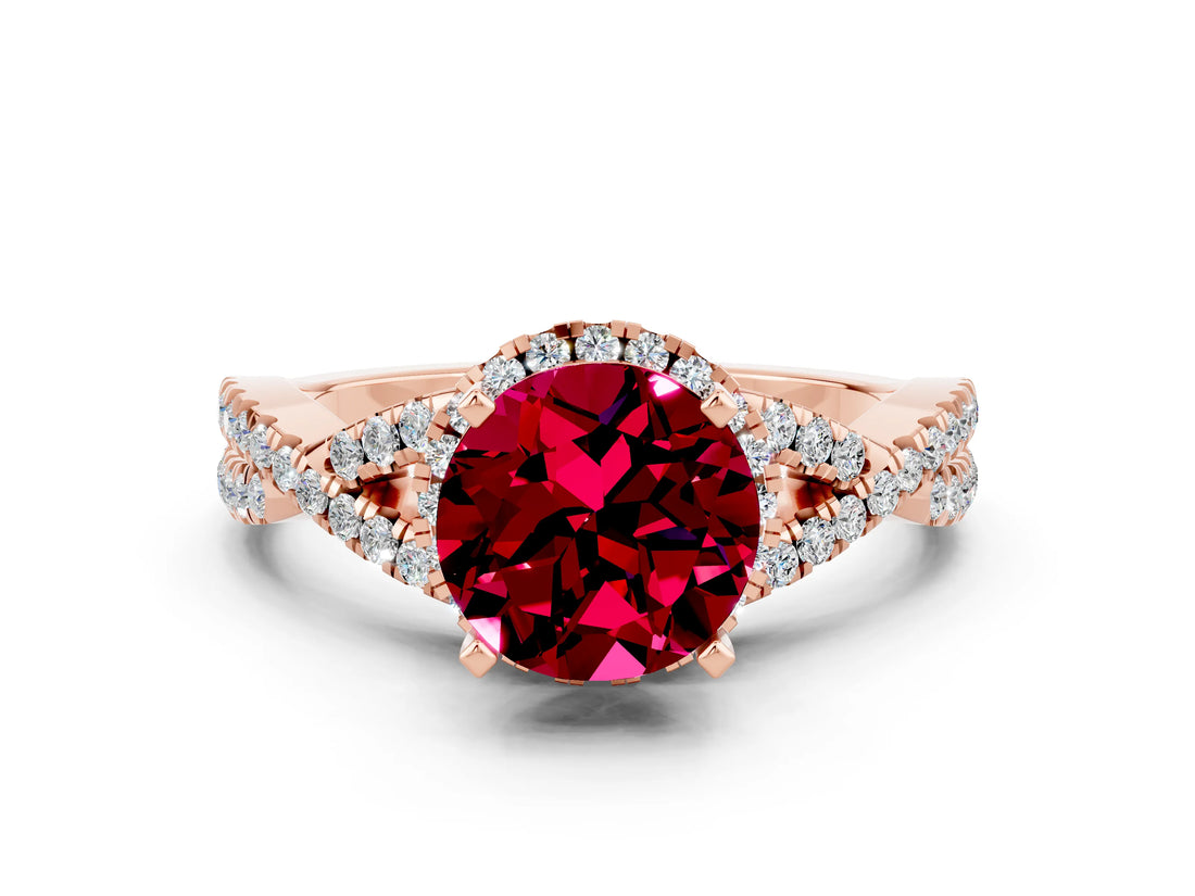 Rose gold Round Cut Garnet  Halo Twist Band Solitaire Prong Setting Ring_42