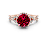 Rose gold Round Cut Garnet  Halo Twist Band Solitaire Prong Setting Ring_42