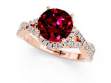 Rose gold Round Cut Garnet  Halo Twist Band Solitaire Prong Setting Ring_43