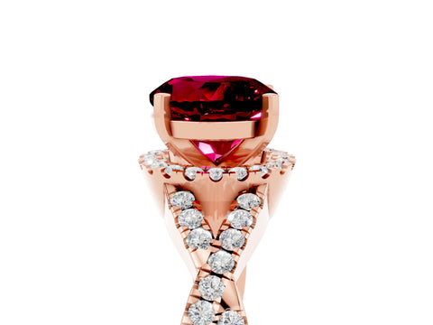 Rose gold Round Cut Garnet Halo Twist Band Solitaire Prong Setting Ring_5
