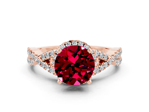 Rose gold Round Cut Garnet Halo Twist Band Solitaire Prong Setting Ring