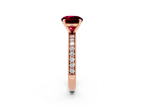 Rose gold Round Cut Garnet Milgrain Pavé Engagement Ring with Four-Prong Setting_2