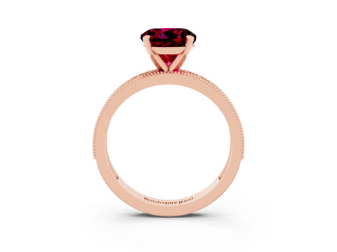 Rose gold Round Cut Garnet Milgrain Pavé Engagement Ring with Four-Prong Setting_3