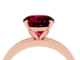 Rose gold Round Cut Garnet Milgrain Pavé Engagement Ring with Four-Prong Setting_4