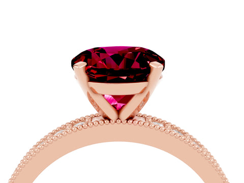 Rose gold Round Cut Garnet Milgrain Pavé Engagement Ring with Four-Prong Setting_4