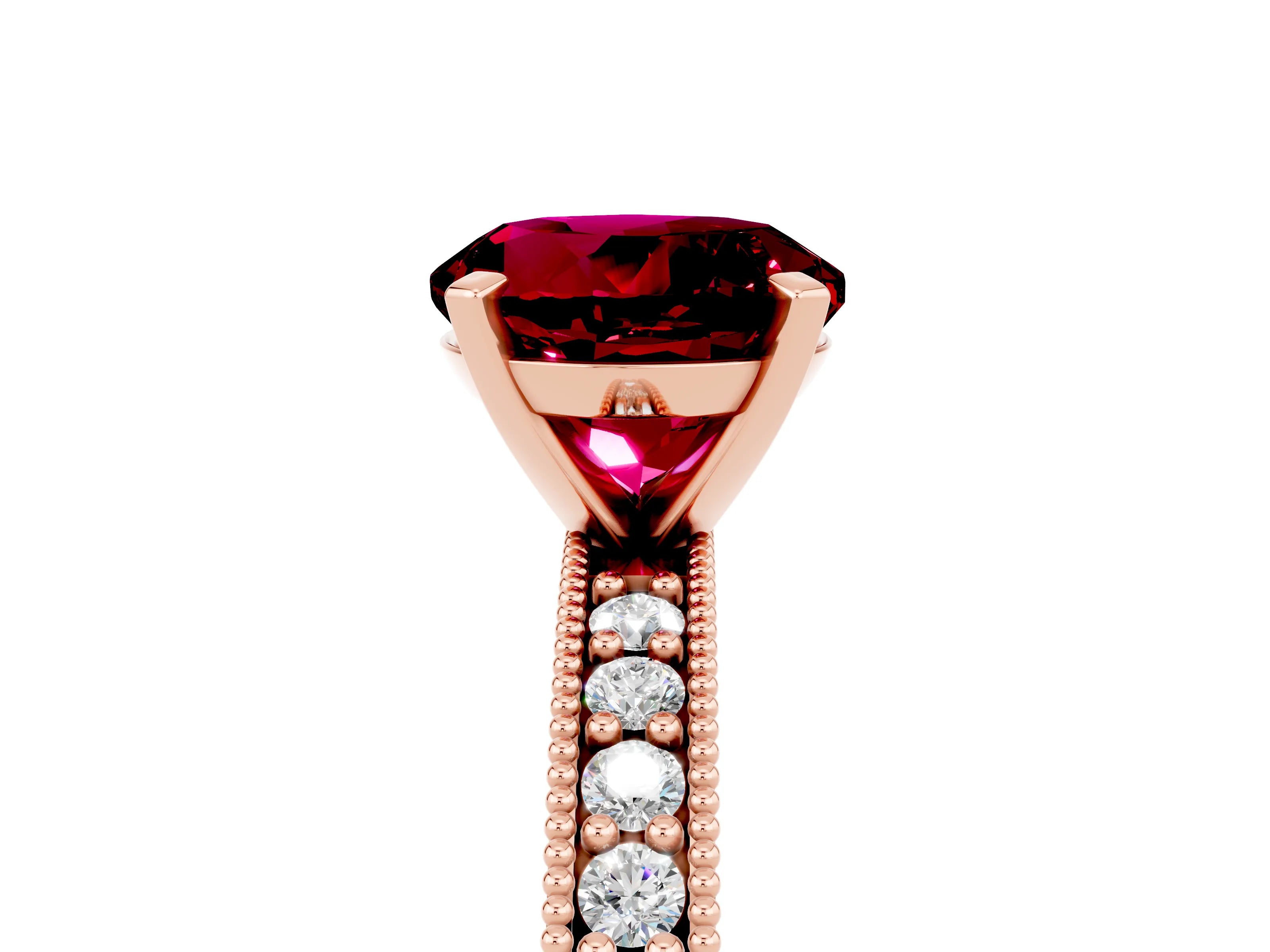 Rose gold Round Cut Garnet Milgrain Pavé Engagement Ring with Four-Prong Setting_5