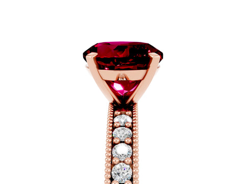 Rose gold Round Cut Garnet Milgrain Pavé Engagement Ring with Four-Prong Setting_5