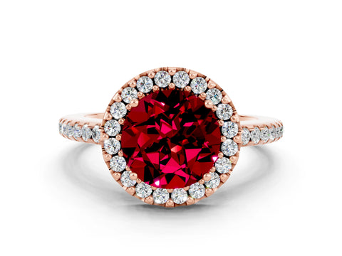 Rose gold Round Cut Garnet Pavé Halo Ring with Four-Prong Setting_12