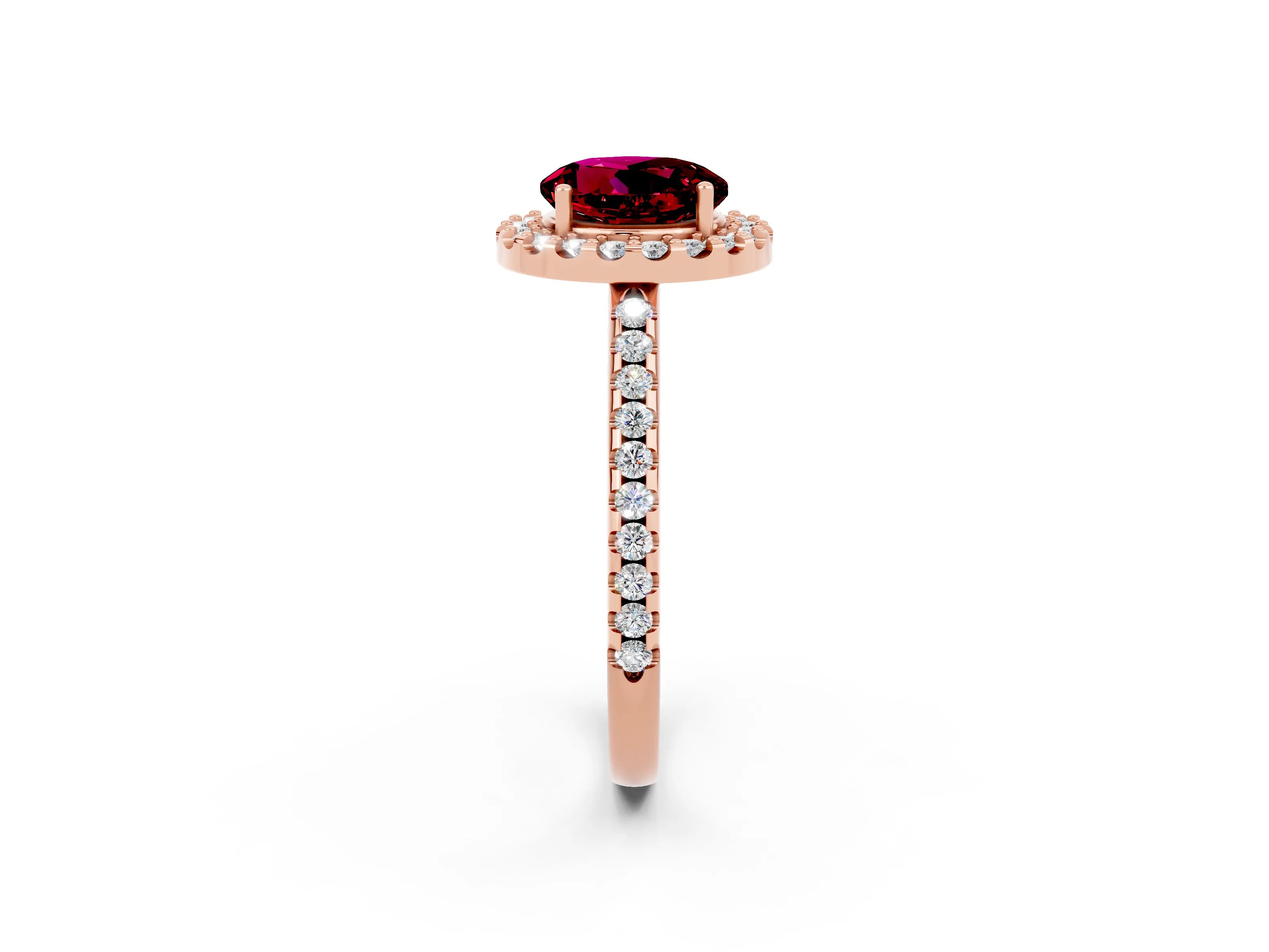 Rose gold Round Cut Garnet Pavé Halo Ring with Four-Prong Setting_14