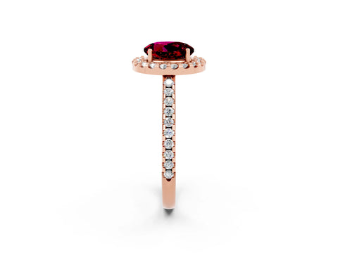 Rose gold Round Cut Garnet Pavé Halo Ring with Four-Prong Setting_14