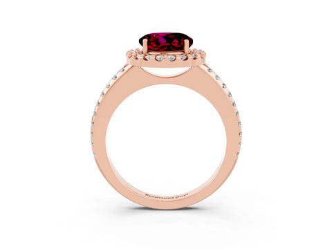 Rose gold Round Cut Garnet Pavé Halo Ring with Four-Prong Setting_15