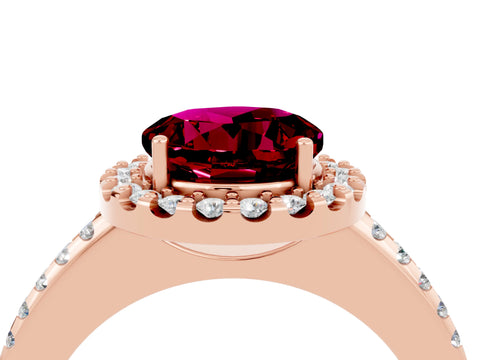 Rose gold Round Cut Garnet Pavé Halo Ring with Four-Prong Setting_16