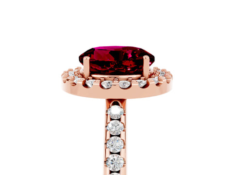 Rose gold Round Cut Garnet Pavé Halo Ring with Four-Prong Setting_17