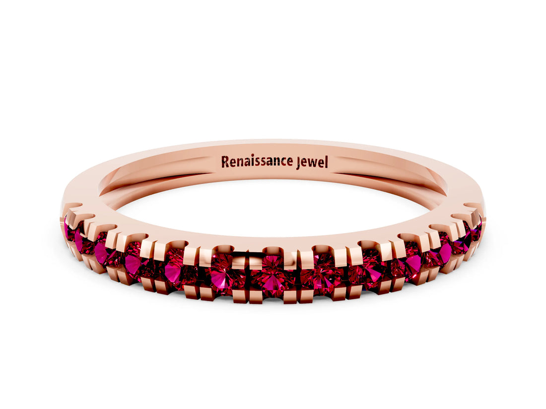 Rose gold Round Cut Garnet Pavé Set Thin Band