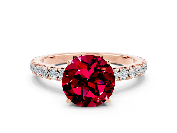 Rose gold Round Cut Garnet Pavé Solitaire Engagement Ring with Four-Prong Setting