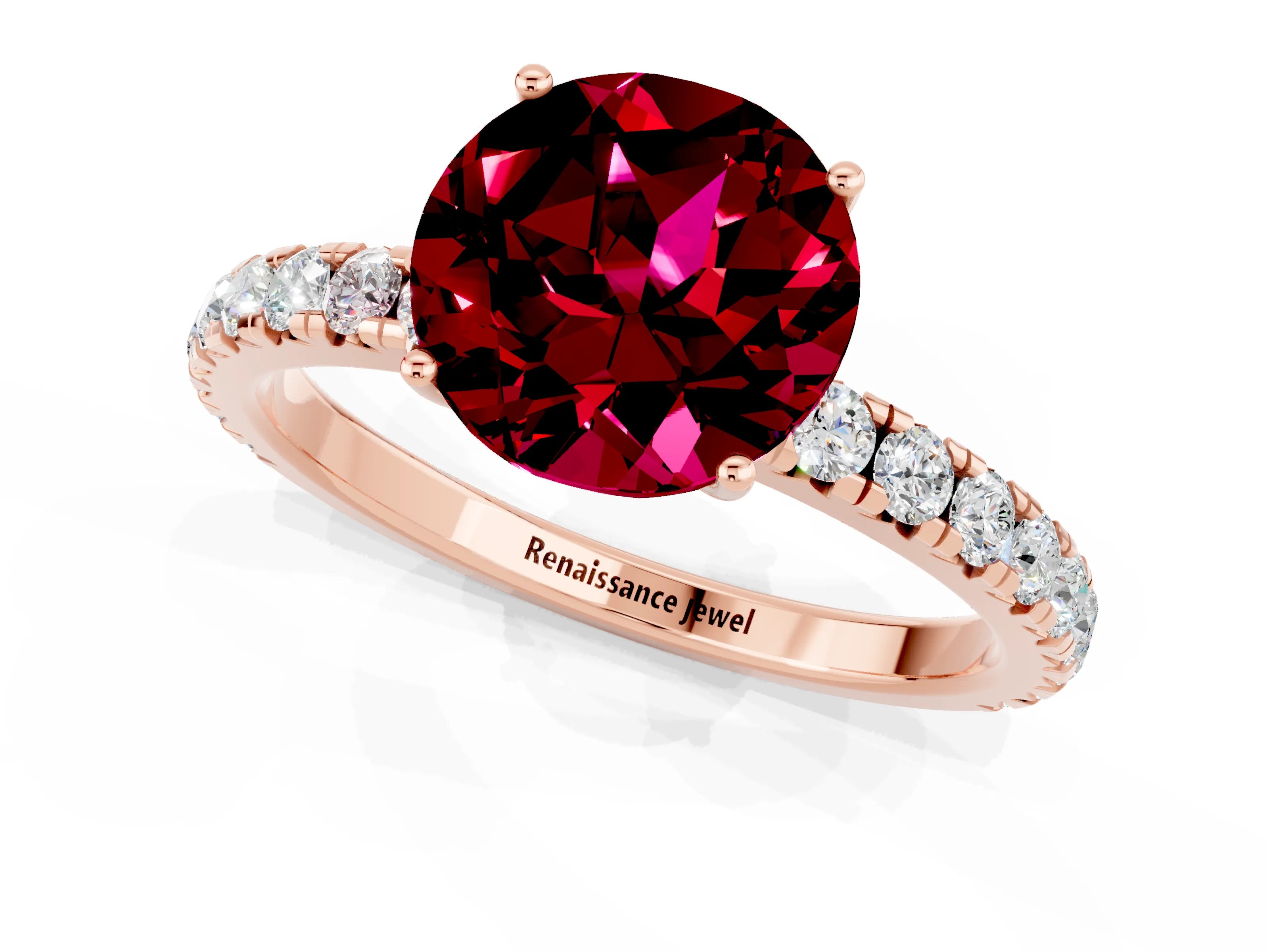 Rose gold Round Cut Garnet Pavé Solitaire Engagement Ring with Four-Prong Setting_13