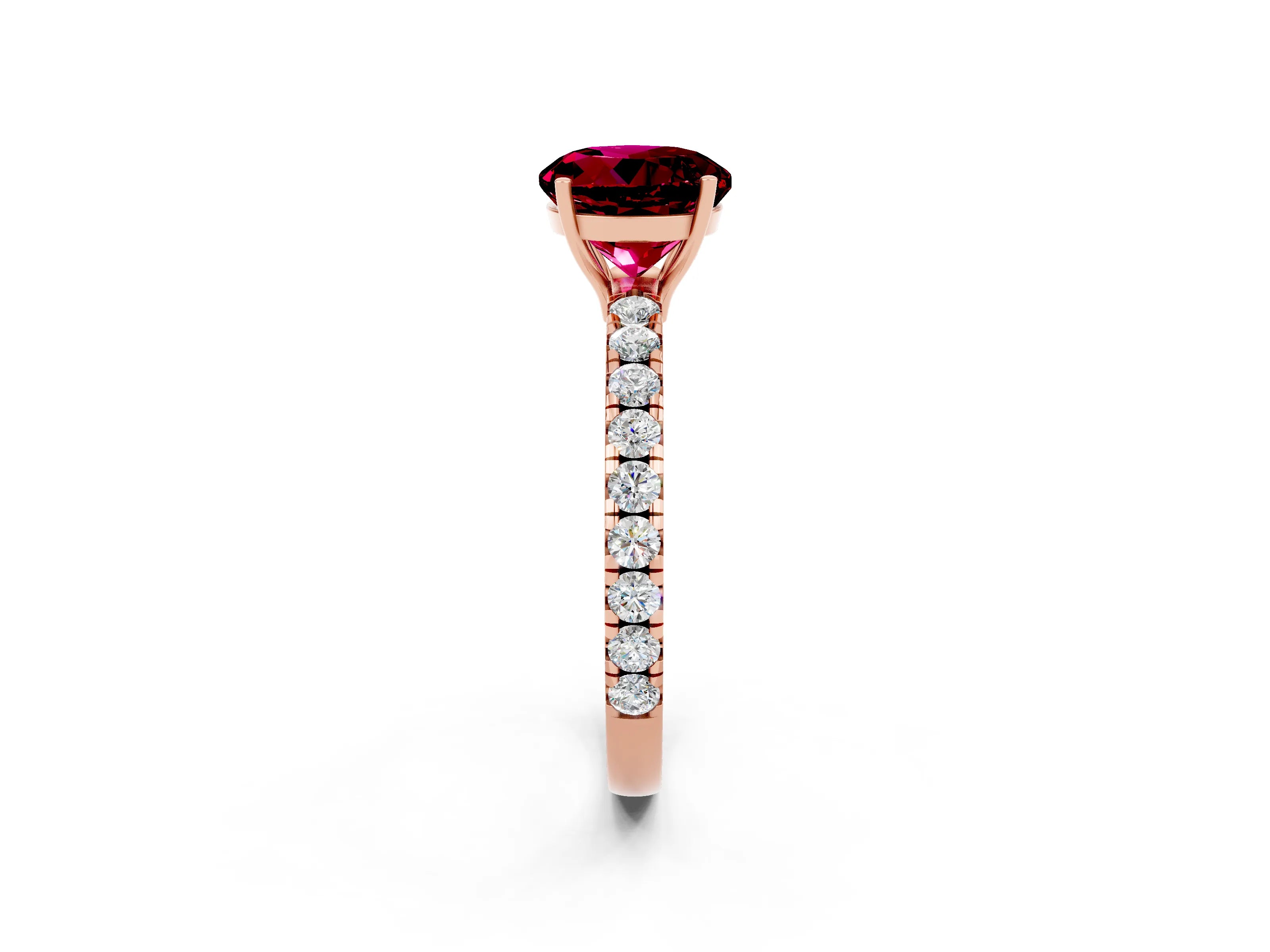 Rose gold Round Cut Garnet Pavé Solitaire Engagement Ring with Four-Prong Setting_14
