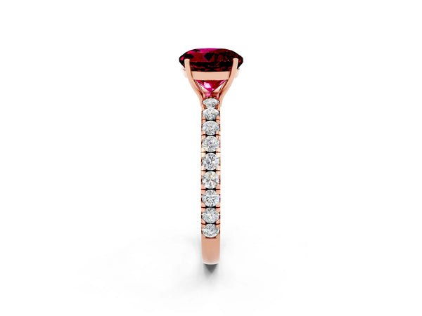 Rose gold Round Cut Garnet Pavé Solitaire Engagement Ring with Four-Prong Setting