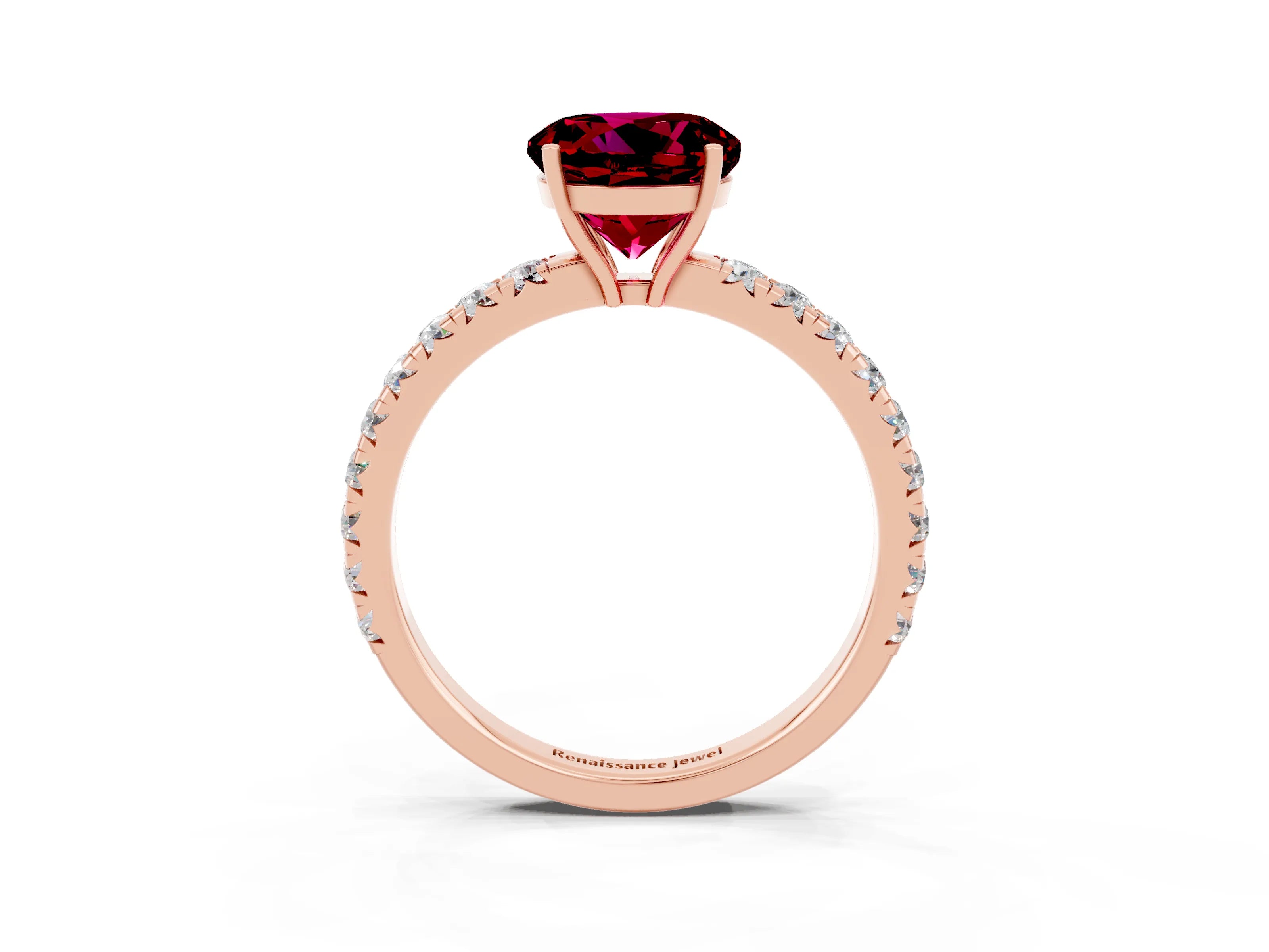 Rose gold Round Cut Garnet Pavé Solitaire Engagement Ring with Four-Prong Setting_15