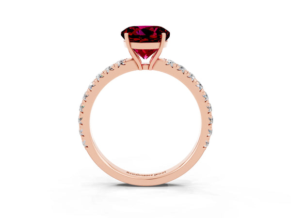 Rose gold Round Cut Garnet Pavé Solitaire Engagement Ring with Four-Prong Setting