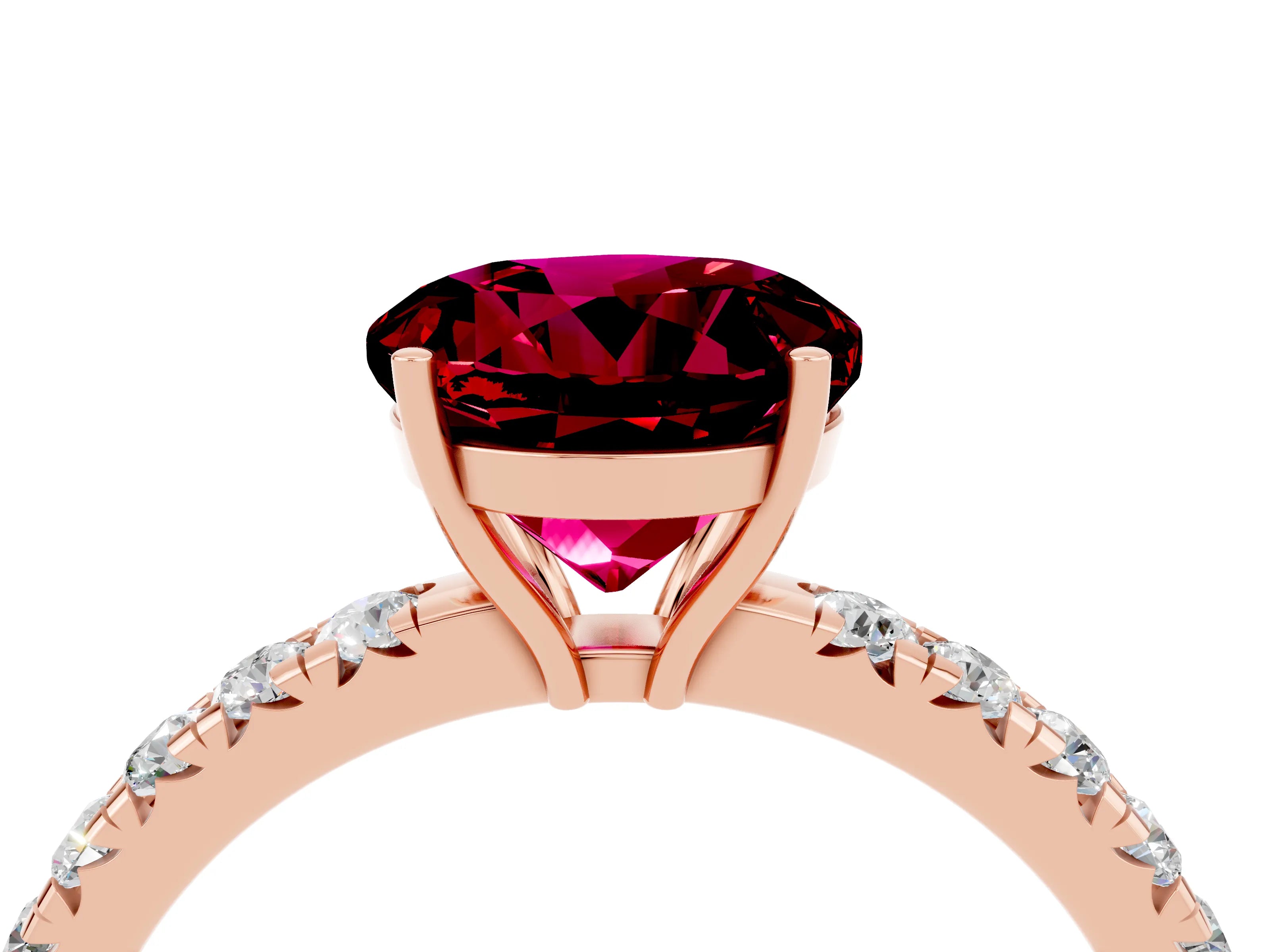 Rose gold Round Cut Garnet Pavé Solitaire Engagement Ring with Four-Prong Setting_16