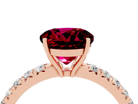 Rose gold Round Cut Garnet Pavé Solitaire Engagement Ring with Four-Prong Setting_16