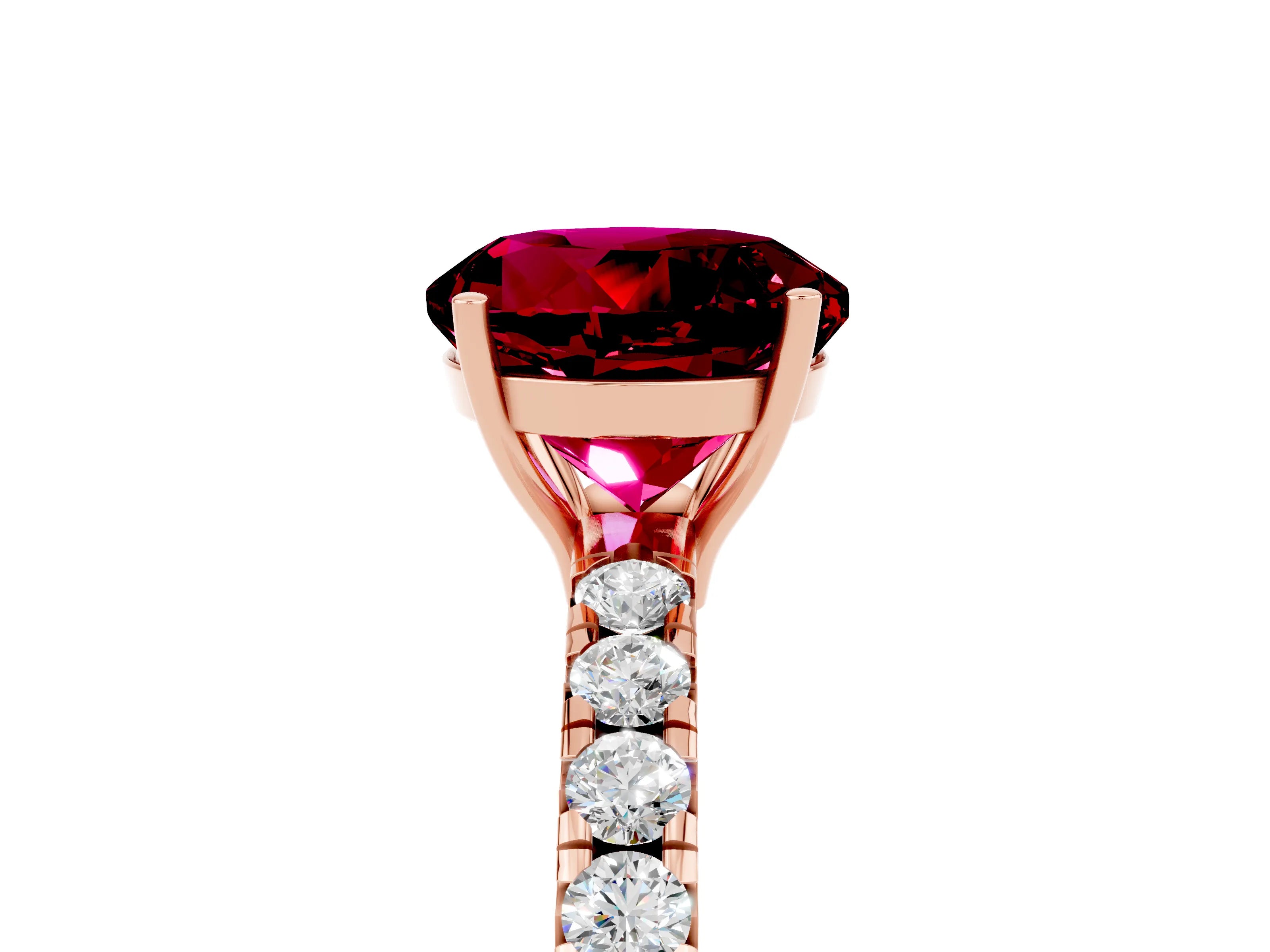 Rose gold Round Cut Garnet Pavé Solitaire Engagement Ring with Four-Prong Setting_17