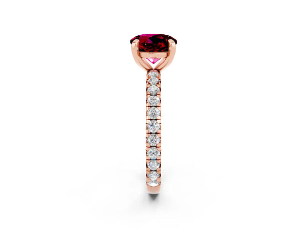 Rose gold Round Cut Garnet Pavé Solitaire Ring with Round Band and Prong Setting