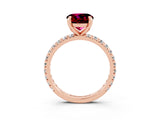 Rose gold Round Cut Garnet Pavé Solitaire Ring with Round Band and Prong Setting_27