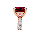 Rose gold Round Cut Garnet Pavé Solitaire Ring with Round Band and Prong Setting_29