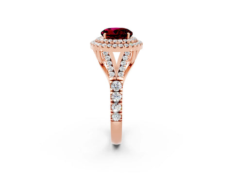 Rose gold Round Cut Garnet Pavé Split Shank Double Halo Engagement Ring_2