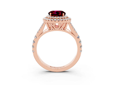 Rose gold Round Cut Garnet Pavé Split Shank Double Halo Engagement Ring_3