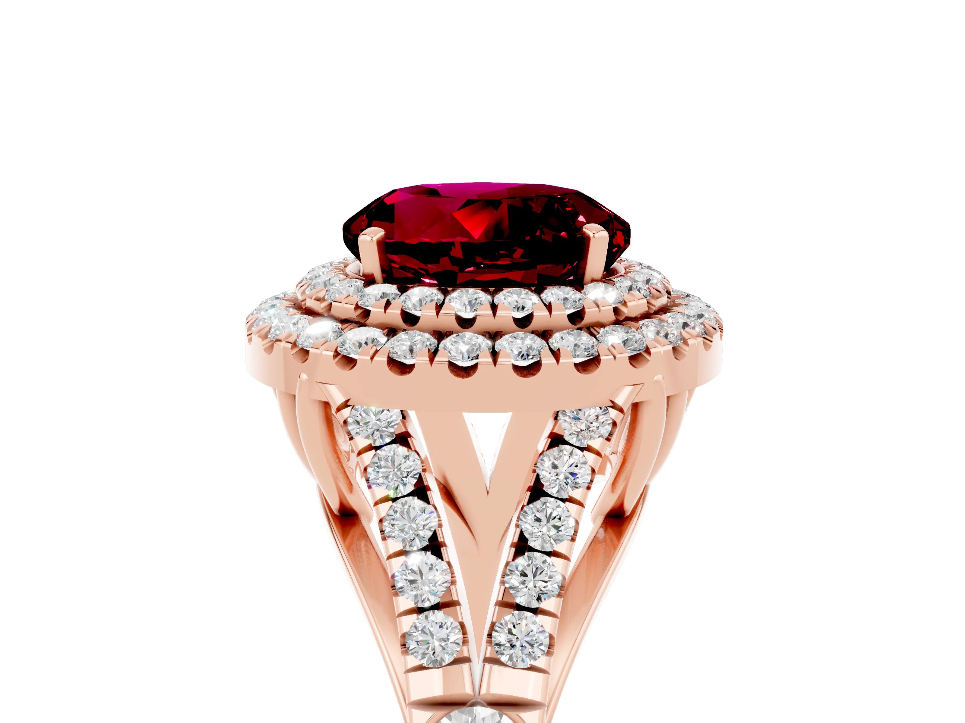 Rose gold Round Cut Garnet Pavé Split Shank Double Halo Engagement Ring_5