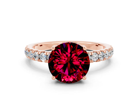 Rose gold Round Cut Garnet Pave Band Solitaire Ring with Four-Prong Setting_24