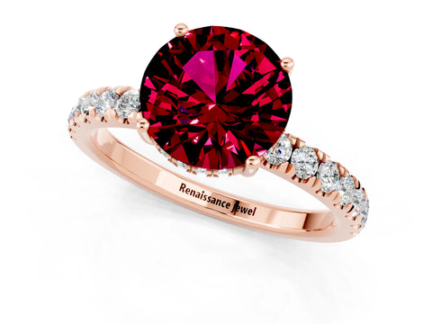 Rose gold Round Cut Garnet Pave Band Solitaire Ring with Four-Prong Setting_25