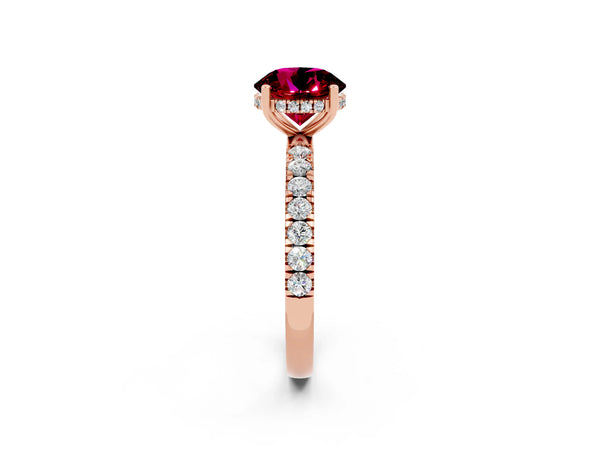Rose gold Round Cut Garnet Pave Band Solitaire Ring with Round  and Prong Setting