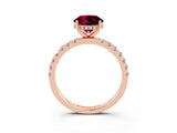 Rose gold Round Cut Garnet Pave Band Solitaire Ring with Four-Prong Setting_27