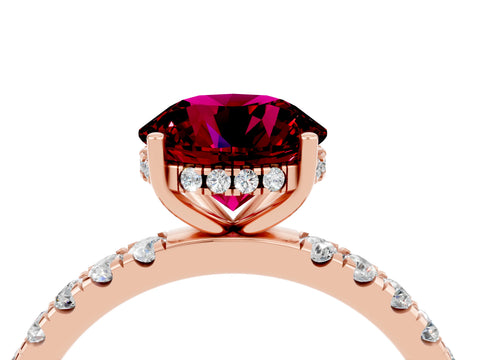 Rose gold Round Cut Garnet Pave Band Solitaire Ring with Four-Prong Setting_28