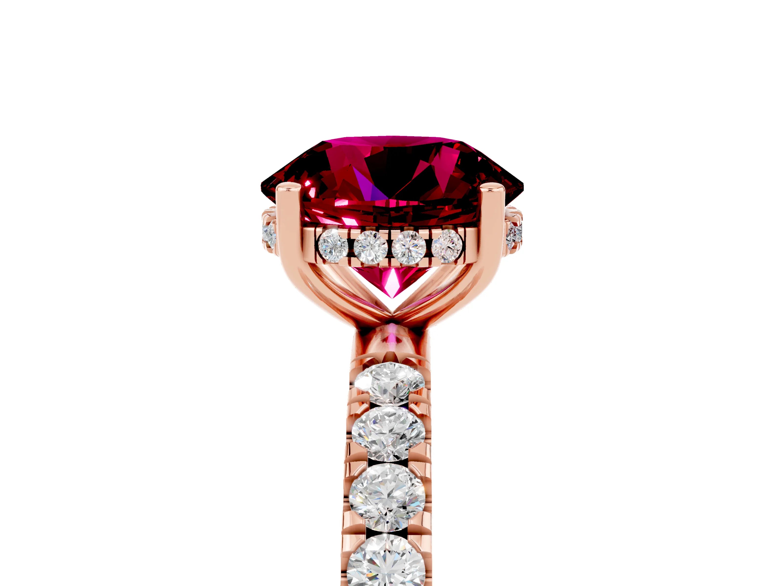 Rose gold Round Cut Garnet Pave Band Solitaire Ring with Four-Prong Setting_29