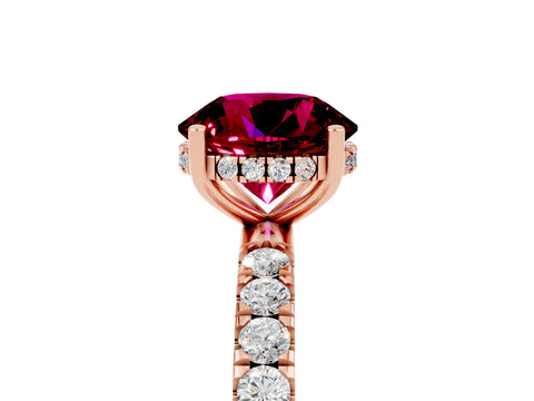Rose gold Round Cut Garnet Pave Band Solitaire Ring with Four-Prong Setting_29