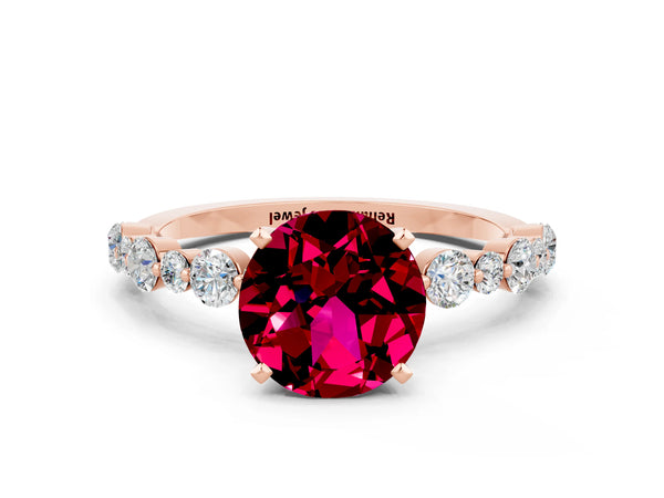 Rose gold Round Cut Garnet Prong Set Engagement Ring with Pavé Band
